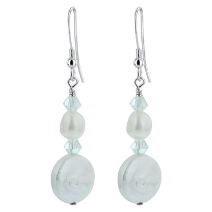 Faux Pearl Austrian Crystals 925 Sterling Silver Drop Earrings - Gem Avenue
