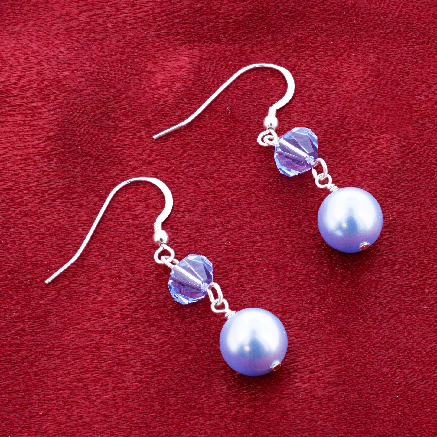 925 Sterling Silver Drop Earrings with Faux Pearl and Austrian Crystals