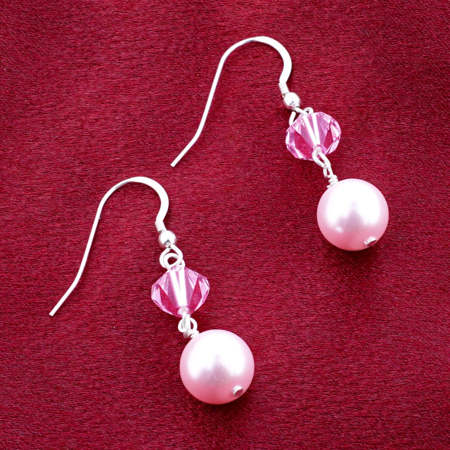 925 Sterling Silver Drop Earrings with Faux Pearl and Austrian Crystals