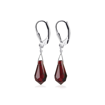 Teardrop Shaped Austrian Crystal Handmade 925 Sterling Silver Leverback Drop Earrings