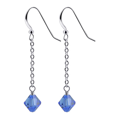 Handmade .925 Sterling Silver Dangle Earrings with Sparkling Bicone Crystals for Women