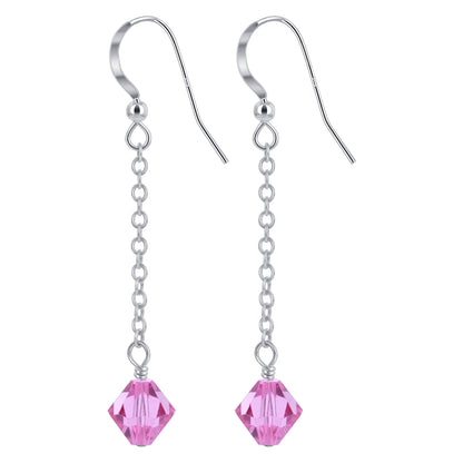 Handmade .925 Sterling Silver Dangle Earrings with Sparkling Bicone Crystals for Women