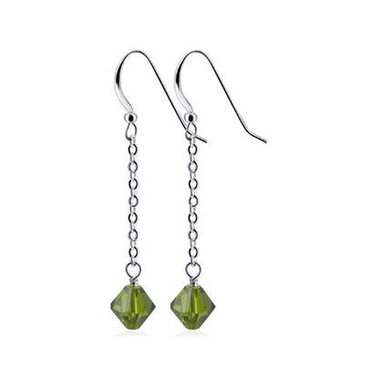 Handmade .925 Sterling Silver Dangle Earrings with Sparkling Bicone Crystals for Women