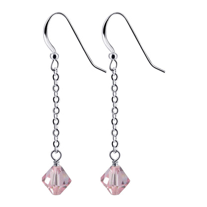 Handmade .925 Sterling Silver Dangle Earrings with Sparkling Bicone Crystals for Women