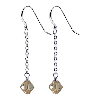 Handmade .925 Sterling Silver Dangle Earrings with Sparkling Bicone Crystals for Women