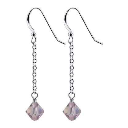 Handmade .925 Sterling Silver Dangle Earrings with Sparkling Bicone Crystals for Women