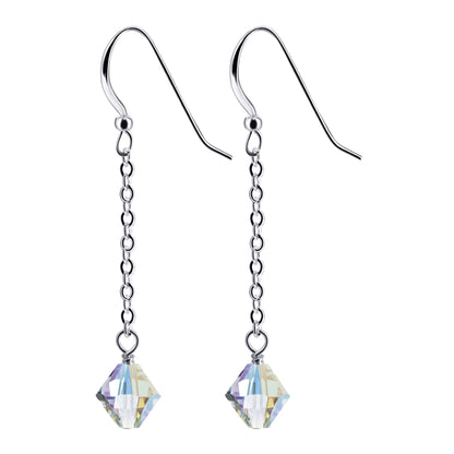 Handmade .925 Sterling Silver Dangle Earrings with Sparkling Bicone Crystals for Women