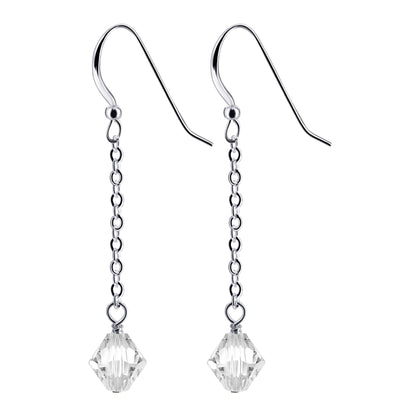 Handmade .925 Sterling Silver Dangle Earrings with Sparkling Bicone Crystals for Women