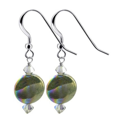 Green Dyed Abalone Austrian Crystals 925 Sterling Silver Handmade Drop Earrings - Gem Avenue