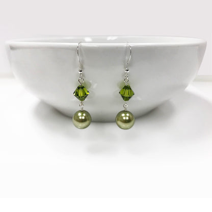 925 Sterling Silver Drop Earrings with Faux Pearl and Austrian Crystals