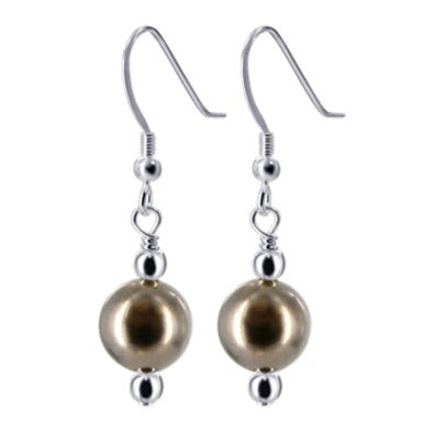 Brown Faux Pearl 925 Sterling Silver Handmade Drop Earrings - Gem Avenue