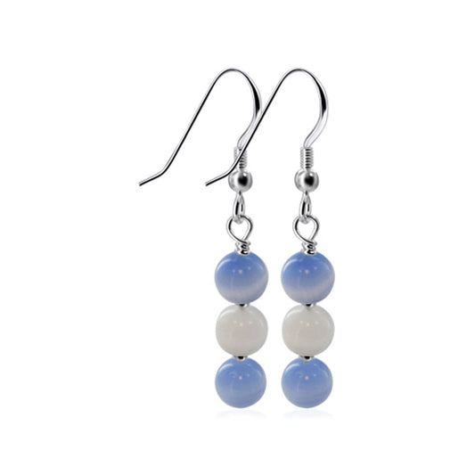 .925 Sterling Silver with Cat Eye Beads Earrings