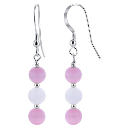 .925 Sterling Silver with Cat Eye Beads Earrings