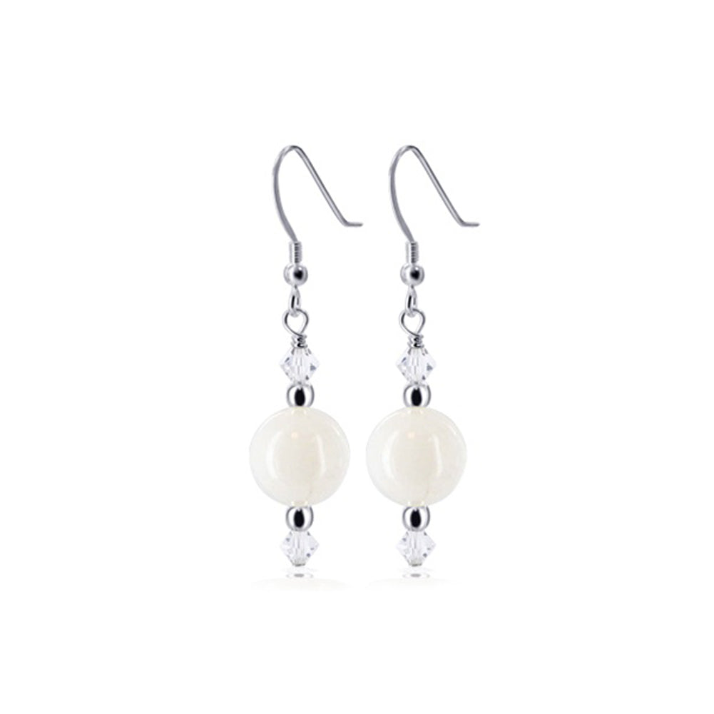 Handmade .925 Sterling Silver Drop Earrings with Agate and Austrian Crystals
