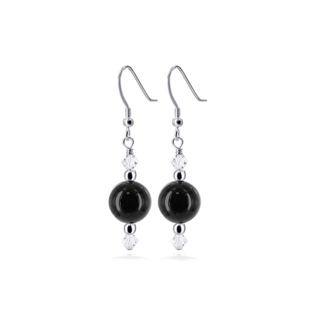 Handmade .925 Sterling Silver Drop Earrings with Agate and Austrian Crystals