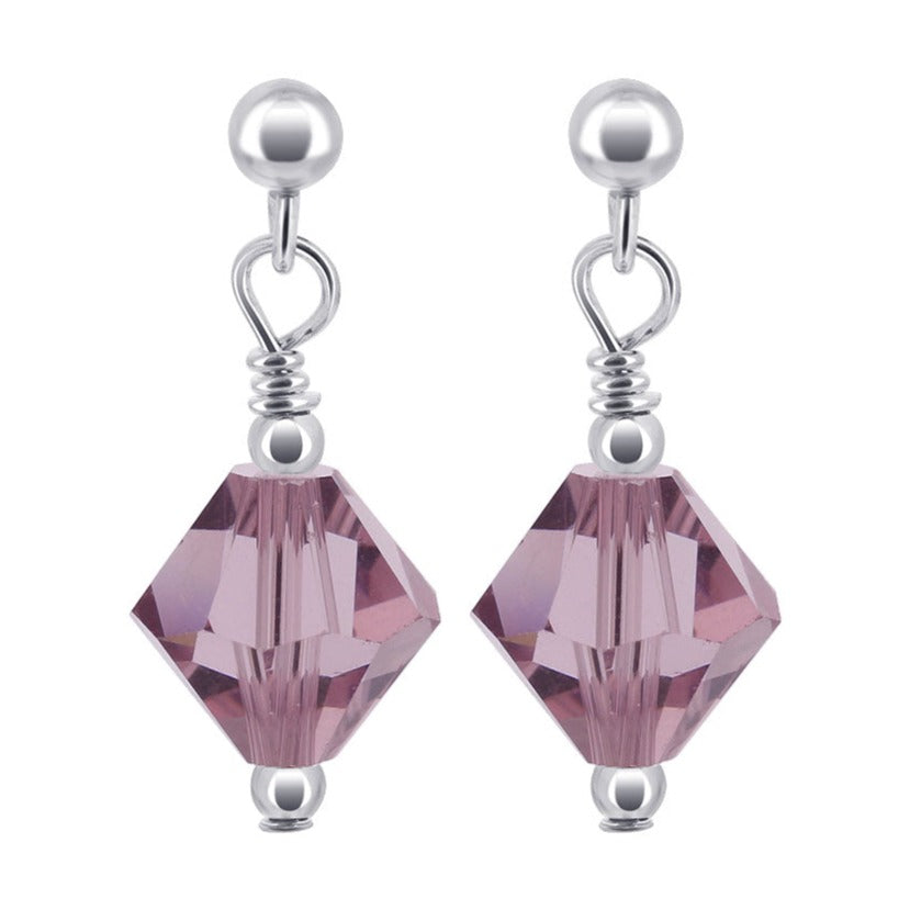 Lavender Austrian Crystals 925 Sterling Silver Post Back Drop Earrings - Gem Avenue