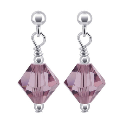 Lavender Austrian Crystals 925 Sterling Silver Post Back Drop Earrings - Gem Avenue