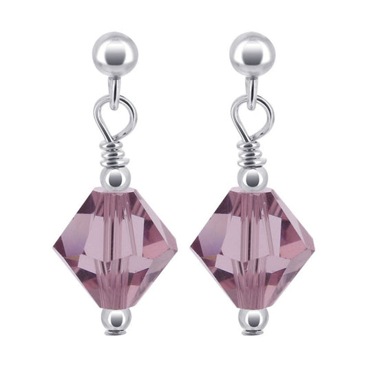 Lavender Austrian Crystals 925 Sterling Silver Post Back Drop Earrings - Gem Avenue