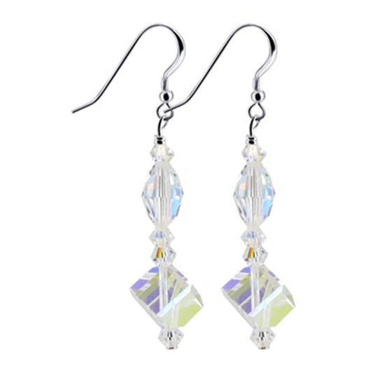 Clear AB Austrian Crystals 925 Sterling Silver Handmade Drop Earrings - Gem Avenue