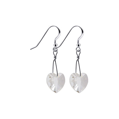 Handmade 925 Sterling Silver Drop Earrings with Heart Shaped Austrian Crystal