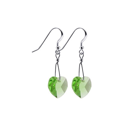 Handmade 925 Sterling Silver Drop Earrings with Heart Shaped Austrian Crystal