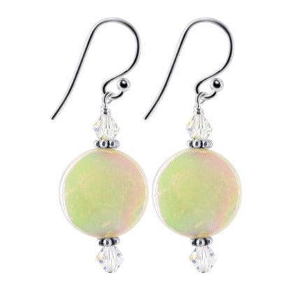 MOP Clear Austrian Crystals 925 Sterling Silver Handmade Drop Earrings - Gem Avenue