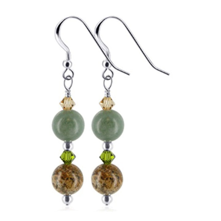 Green Jasper Austrian Crystals 925 Sterling Silver Drop Earrings - Gem Avenue