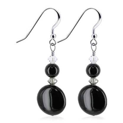 Black Onyx Austrian Crystals 925 Sterling Silver Handmade Drop Earrings - Gem Avenue