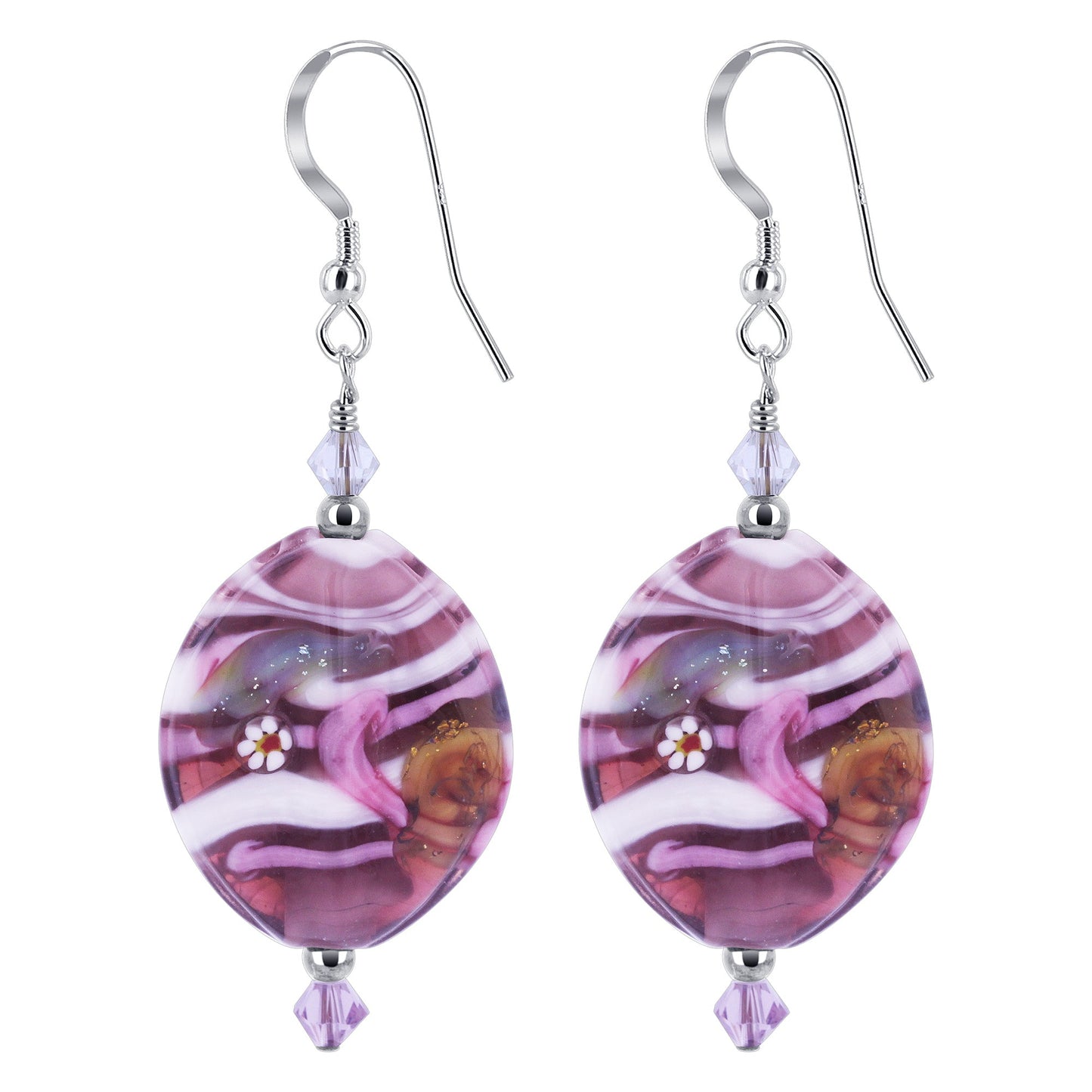 925 Sterling Silver Drop Earrings with Austrian Crystals and Glass Beads