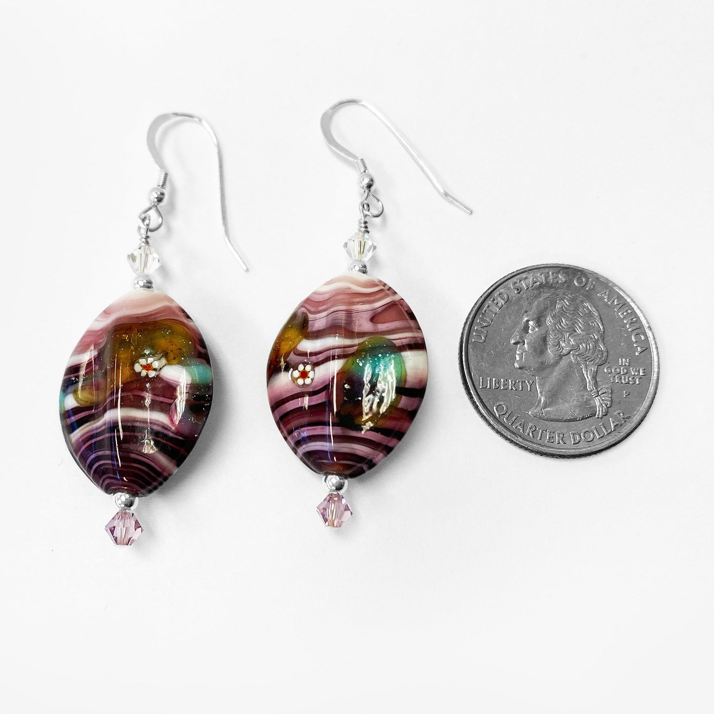 925 Sterling Silver Drop Earrings with Austrian Crystals and Glass Beads