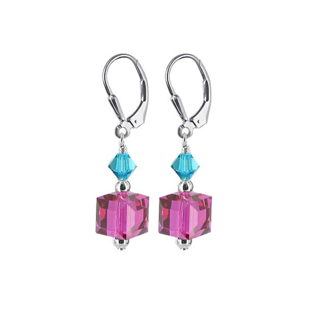 Handmade Drop Earrings with Austrian Crystals and 925 Sterling Silver Leverback