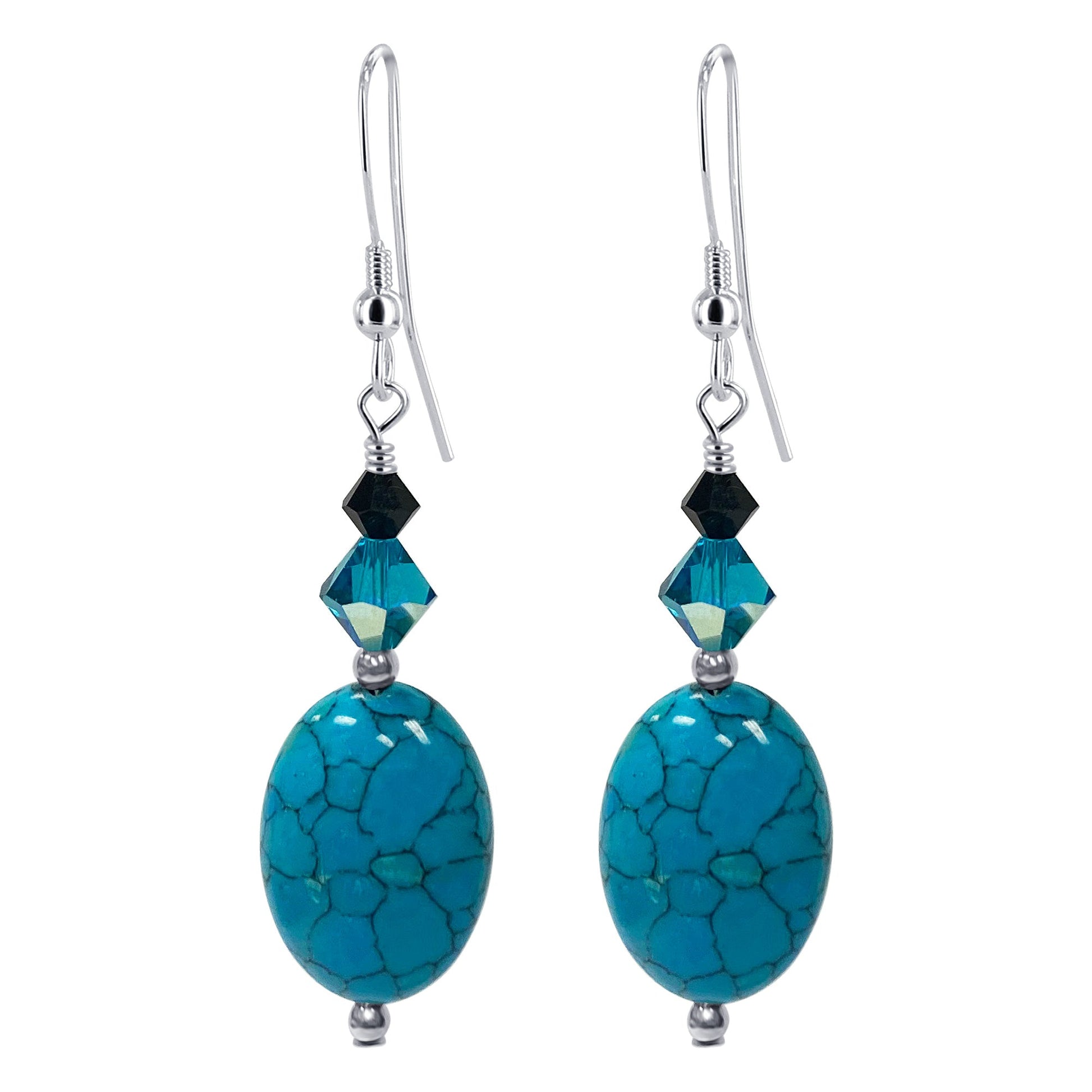 Simulated Blue Turquoise Austrian Crystals 925 Sterling Silver Drop Earrings - Gem Avenue