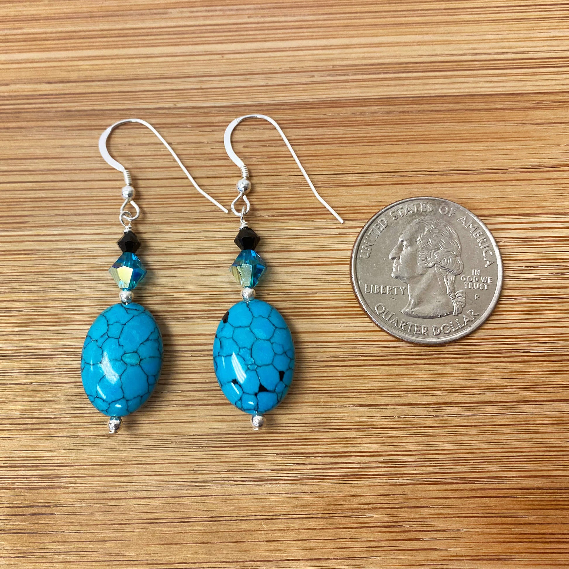 Simulated Blue Turquoise Austrian Crystals 925 Sterling Silver Drop Earrings - Gem Avenue
