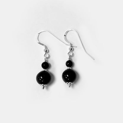 Black Onyx Austrian Crystals 925 Sterling Silver Drop Earrings - Gem Avenue