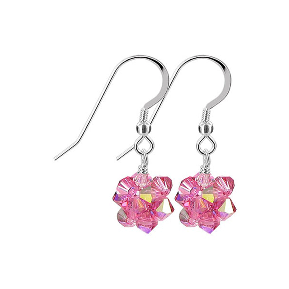Handmade 925 Sterling Silver Drop Earrings with Ball Shaped Austrian Crystals