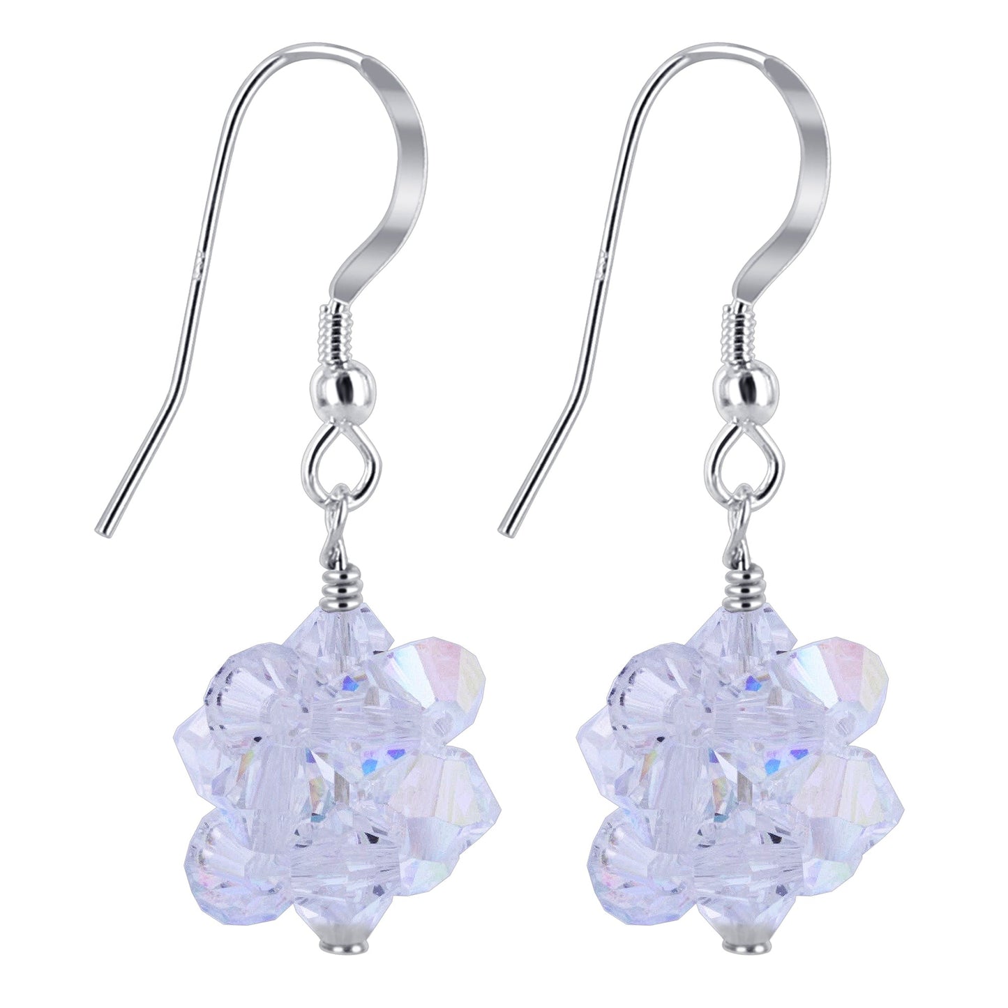 Handmade 925 Sterling Silver Drop Earrings with Ball Shaped Austrian Crystals