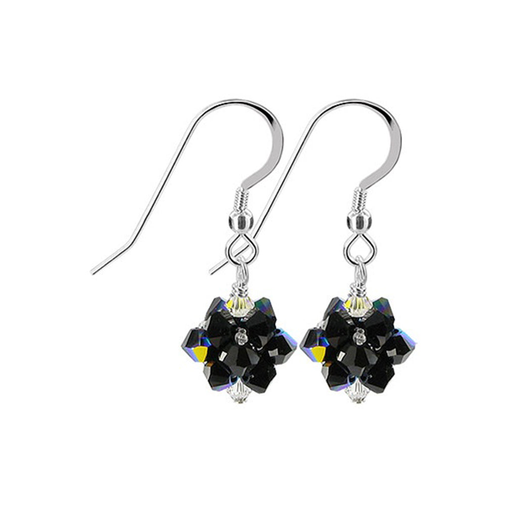 Handmade 925 Sterling Silver Drop Earrings with Ball Shaped Austrian Crystals
