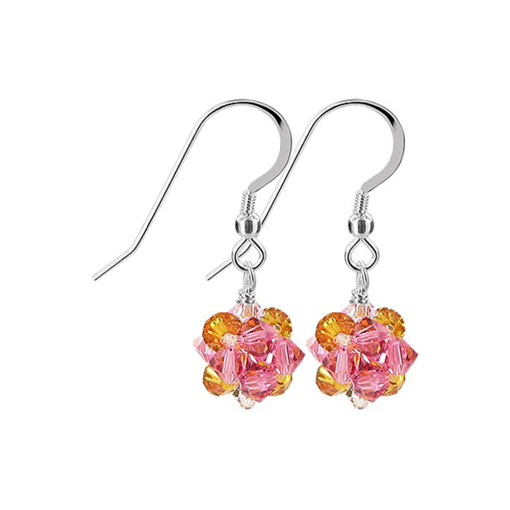 Handmade 925 Sterling Silver Drop Earrings with Ball Shaped Austrian Crystals