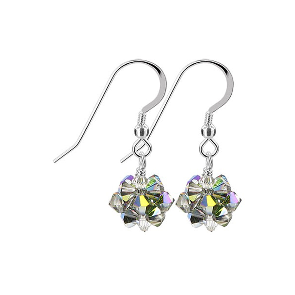 Handmade 925 Sterling Silver Drop Earrings with Ball Shaped Austrian Crystals