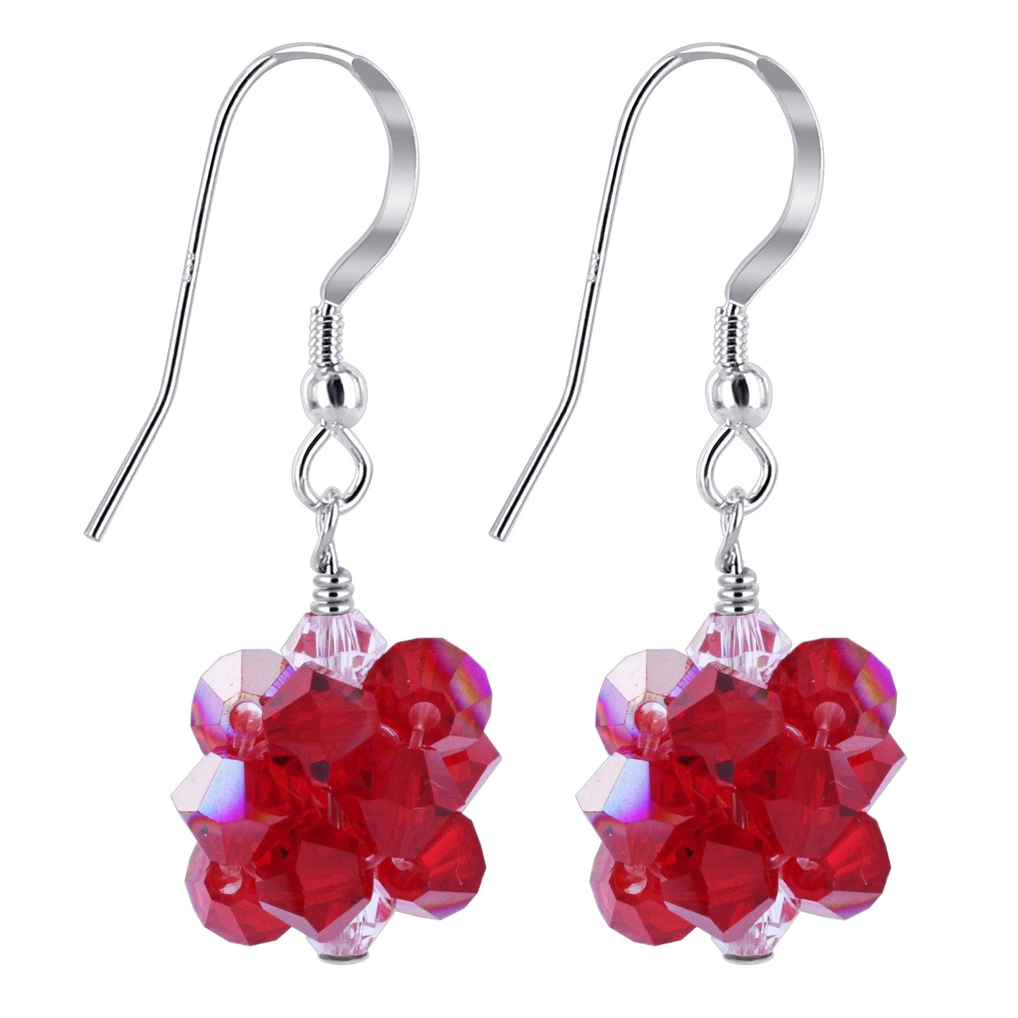 Handmade 925 Sterling Silver Drop Earrings with Ball Shaped Austrian Crystals
