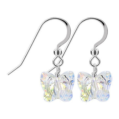 Clear AB Austrian Crystal 925 Sterling Silver Butterfly Handmade Drop Earrings - Gem Avenue
