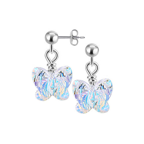 925 Sterling Silver Drop Earrings with Butterfly Shape Austrian Crystal
