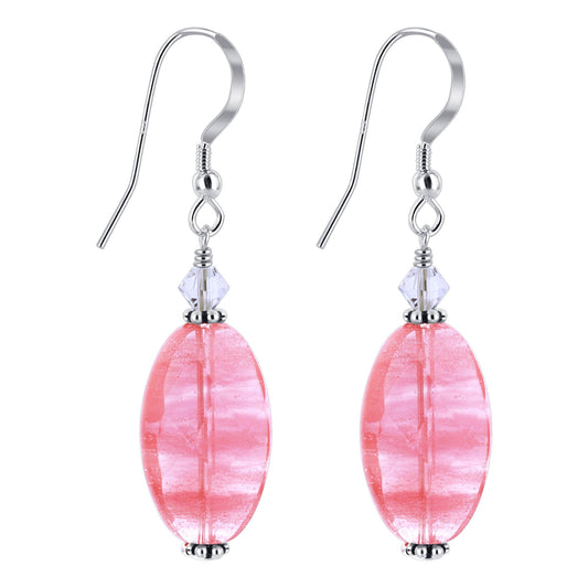 Cherry Quartz Austrian Crystals 925 Sterling Silver Handmade Earrings - Gem Avenue