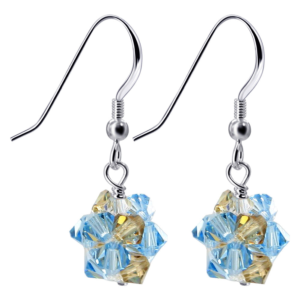 Handmade 925 Sterling Silver Drop Earrings with Ball Shaped Austrian Crystals