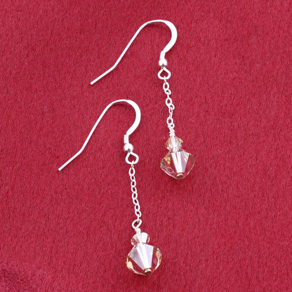 Brown Austrian Crystals 925 Sterling Silver Handmade Dangle Earrings - Gem Avenue