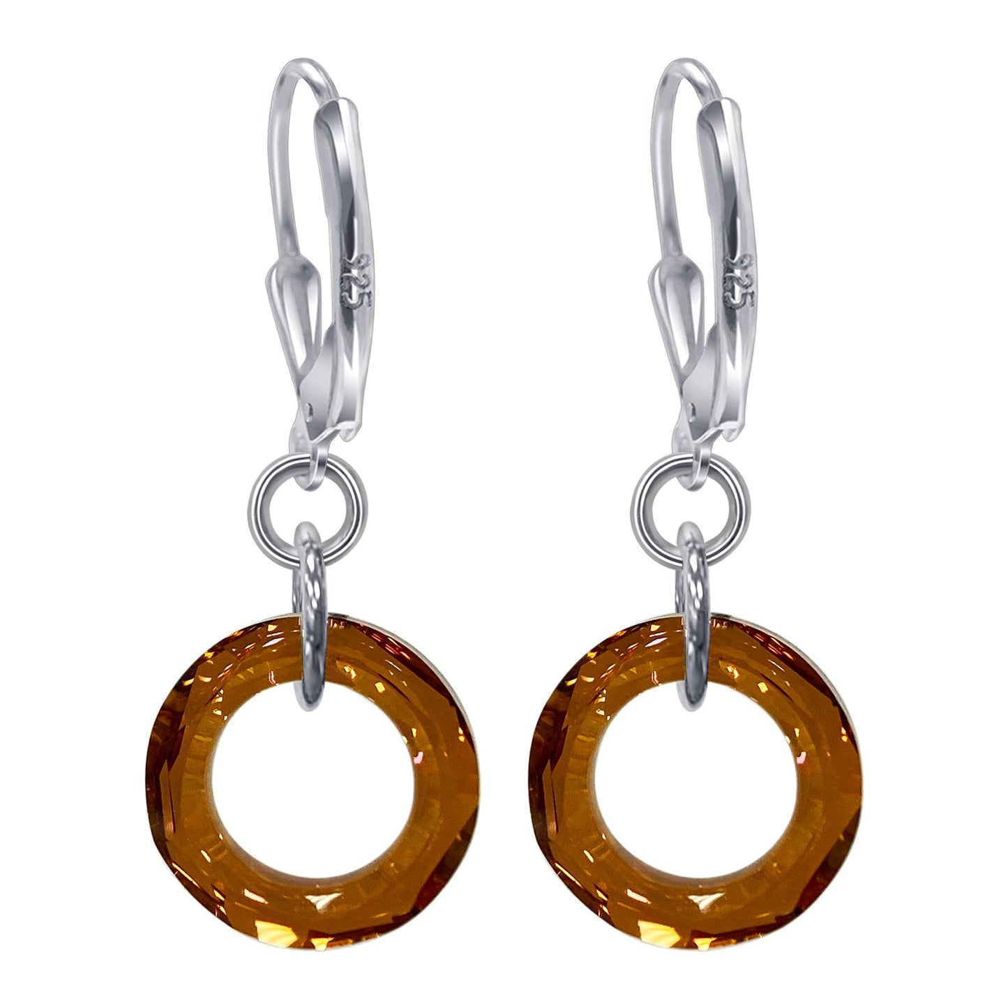 Donut Shape Austrian Crystal 925 Sterling Silver Drop Earrings
