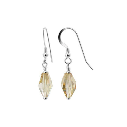 Handmade 925 Sterling Silver Leverback Drop Earrings with Polygon Shaped Austrian Crystals