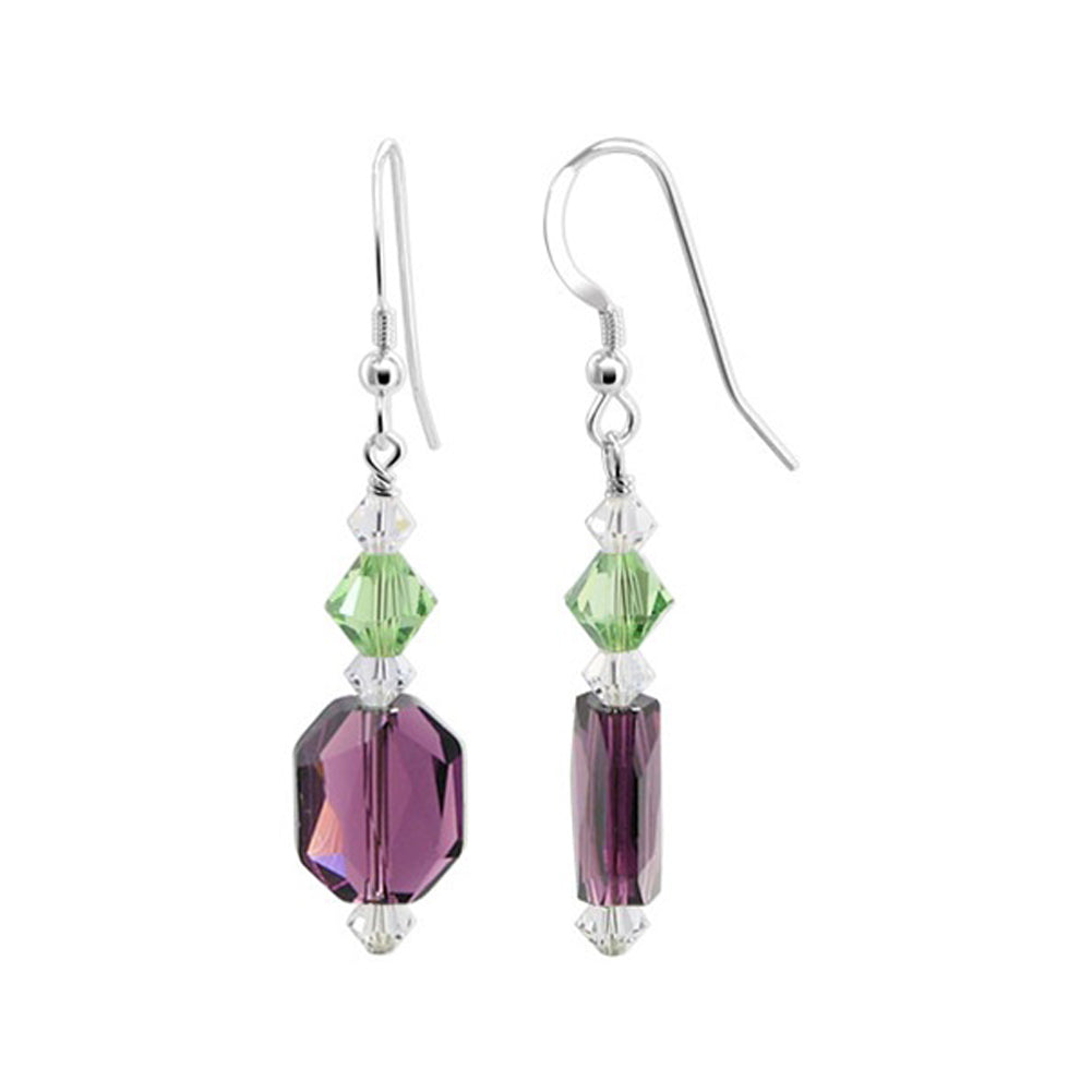.925 Sterling Silver Drop Earrings with Multifaceted Austrian Crystals