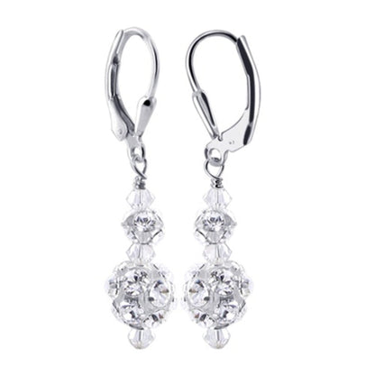 Clear CZ Ball Austrian Crystals 925 Sterling Silver Handmade Drop Earrings - Gem Avenue