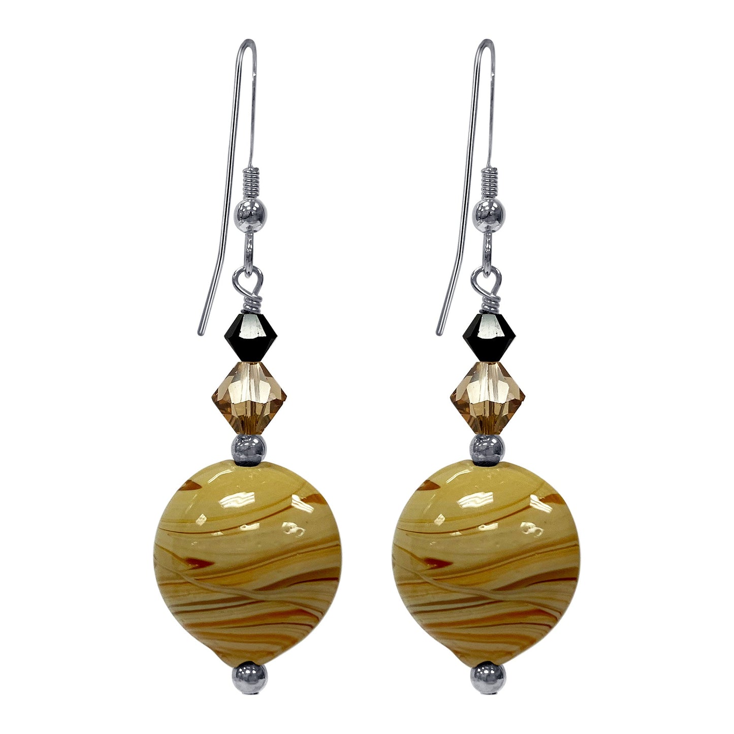 Brown Glass Bead Austrian Crystals 925 Sterling Silver Drop Earrings - Gem Avenue